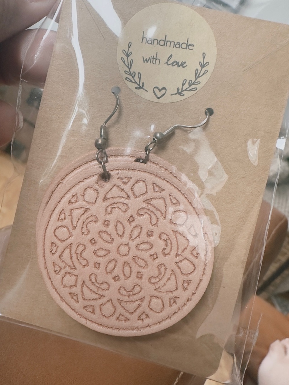 Handmade Leather Mandala Dangle Earrings